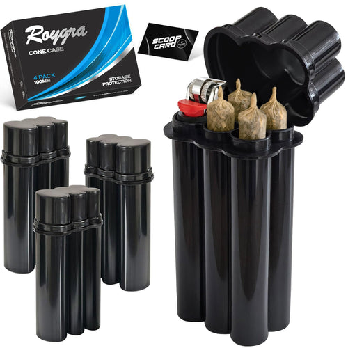 (4 Pack) King Size Pre-roll Cone Holder Case, 4-Hole Cigarette Case for Regular Size with Lighter Holder, 4 or 6 Capacity Container Storage Box, Small Smoking Accessories for Pre Rolled Rolling Paper